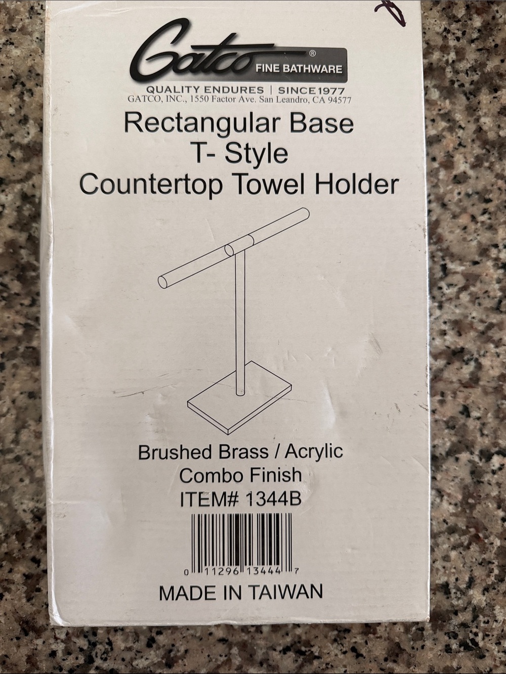 Gatco Brushed Brass and Clear Acrylic T-Style Countertop Towel Stand